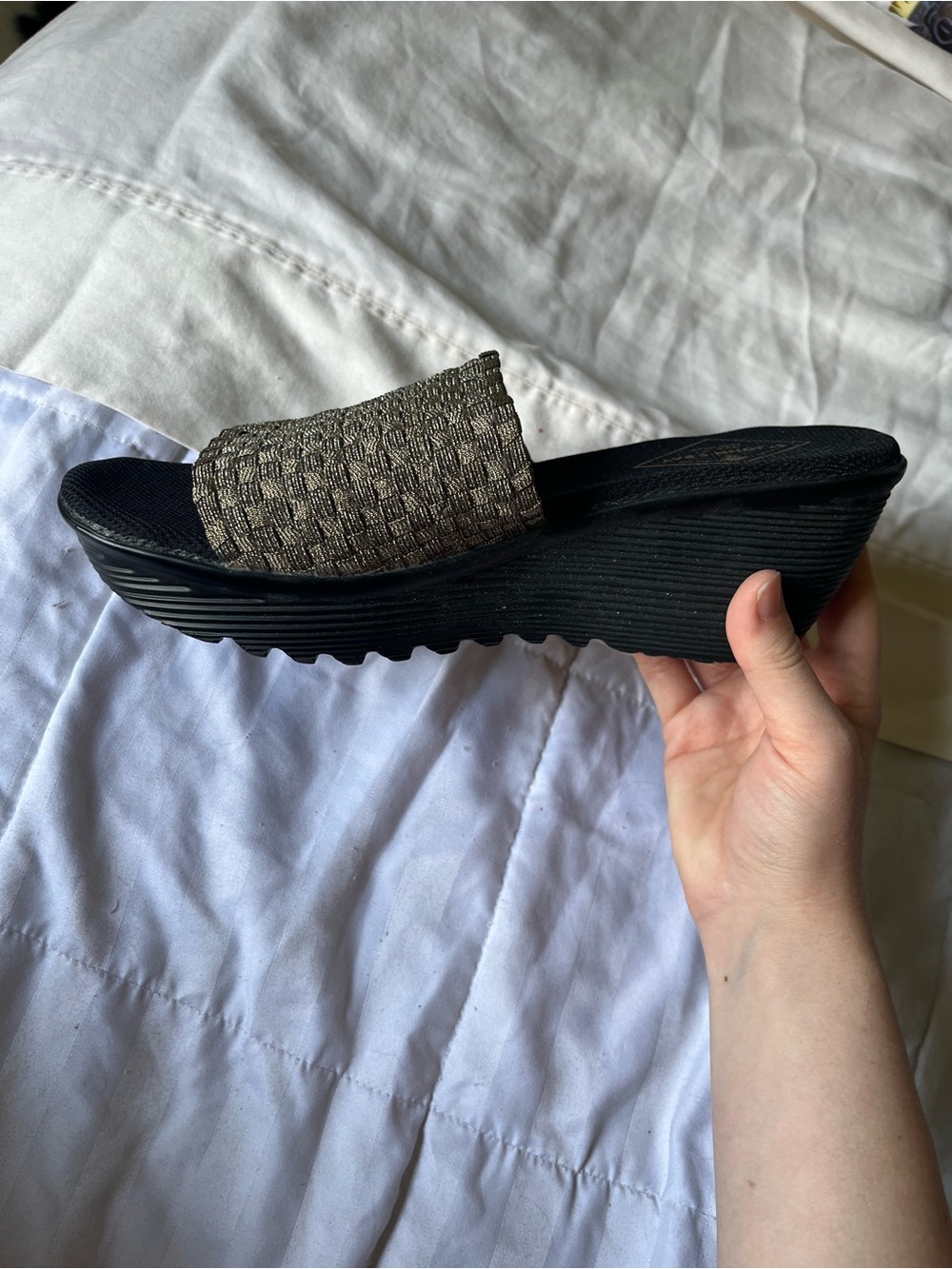 St. John's Bay black and gold wedges